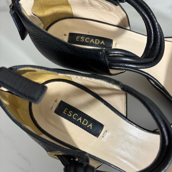 Escada Black Leather Heels with Ankle Strap Sz US 7 - Picture 4 of 13